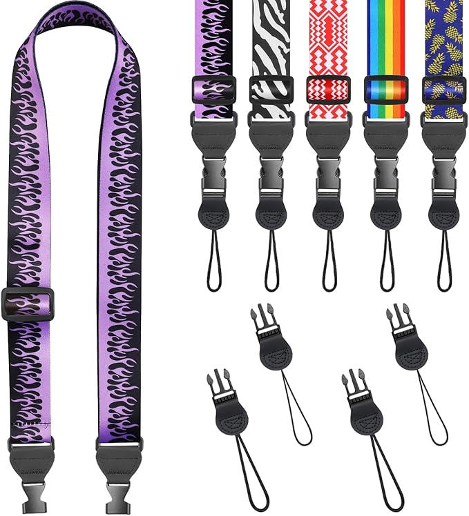 Purple Flame Shoulder Strap, Adjustable Camera Strap with 2 Sets of Quick-Release Buckles, Comfortable Neck Strap for iPad, Tablet, Camera, Laptop, Binocular, Luggage Bag