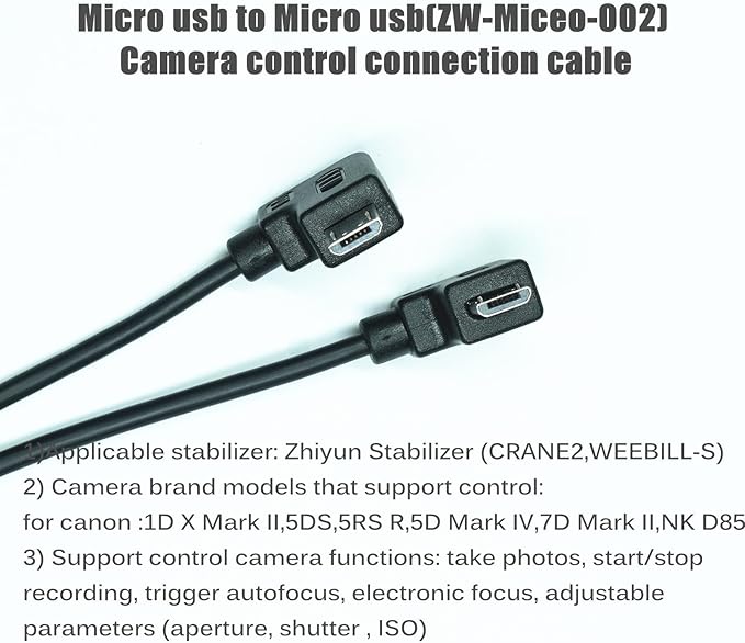 DYTDIEYINGTU for Zhiyun Camera Cable crane2/weebill-s Stabilizer Camera Control Cable Release Cable a9 a1 fx3 m50 5d4 5ds 5dsr 1dx3 d850 (ZW-Micro-002) Micro USB to Micro USB Cable