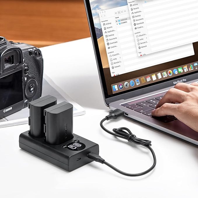 Kimaru LP-E6 Battery Charger, Double Slot LC-E6 Charger for Canon EOS R5, R6, R6 Mark II, R7, 90D, 80D, 70D, 60D, 5D 6D 7D Mark II Cameras.
