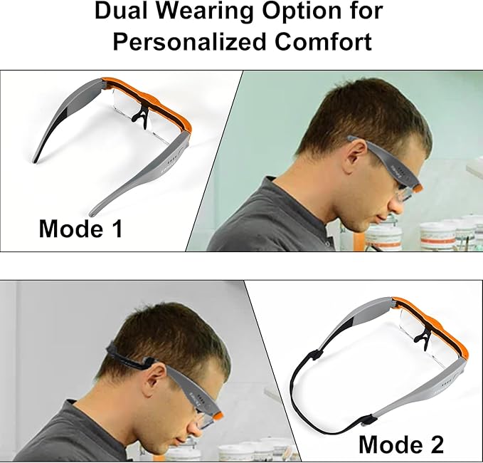 Magnifying Glass with Light Hands Free, Rechargeable Magnifying Glasses Headset with 5 Detachable Lenses Magnifier for Close Work, Reading, Jewelry Making Crafts (Orange & Gray)