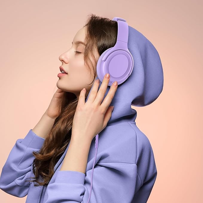 Wired Over-Ear Headphones with USB C Connector, Hi-Fi Stereo Sound, Noise-Isolating Ear Cups, Comfortable Fit for USB C Devices (with Bag, Purple)