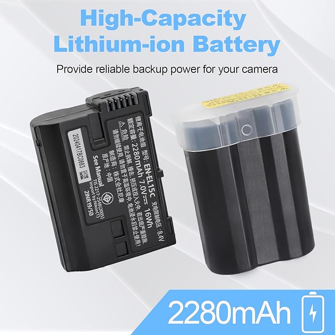 EN-EL15C/EN-EL15 /EL15a/EL15b Battery - Compatible with Nikon Z8 Zf Z7 Z7II Z6 Z6II Z5 Z5II D7000 D7100 D7200 D7500 D500 D600 D610 D750 D780 D800 D850 D810 Digital SLR Camera Battery
