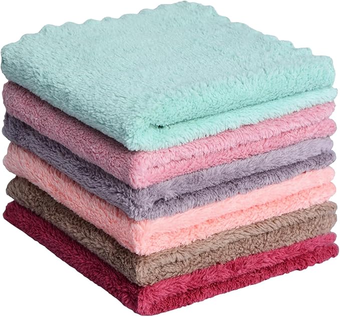 Microfiber rag Bulk Multi-Functional for House Furniture Reusable Rags Kitchen Wipes Dish Cloths Absorbent and Fast Drying 6 Colors (6pack, 11x11)