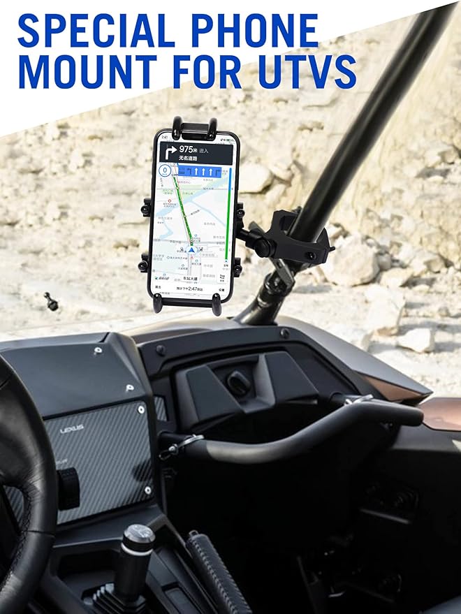 UTV Phone Mount for 1.75"-2" Roll Bar, 360°Rotation UTV Phone Holder with 8 Claws, Aluminum Alloy Heavy Duty Smartphone Holder Hang on to 4.7"-7.1" Devices for Polaris RZR/Can Am X3