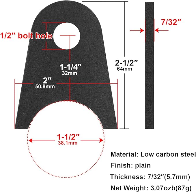12 Pack Universal Weld-On Shock Tabs Fit 1.5" Round Tube, 2-1/2" Height, Chassis Frame Tube Mount Tabs