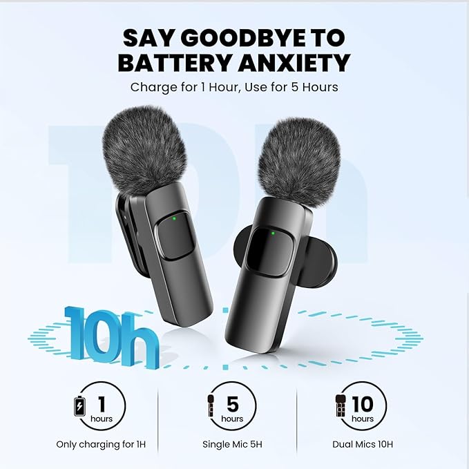 Wireless Lavalier Microphone with Magnetic Clip, Mini Mic for iPhone Android, Active Noise Cancellation, Clip-on Microphone for TikTok, YouTube, Video Vlog, Interviews, Live Streaming