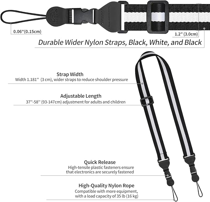 Adjustable Shoulder Strap, Comfortable for Camera Neck Lanyard iPad Strap iPad Strap for iPad, Camera, Binocular, Crossbody, Tablet, Laptop, Binocular, Luggage Bag(Black, White & Black A13)