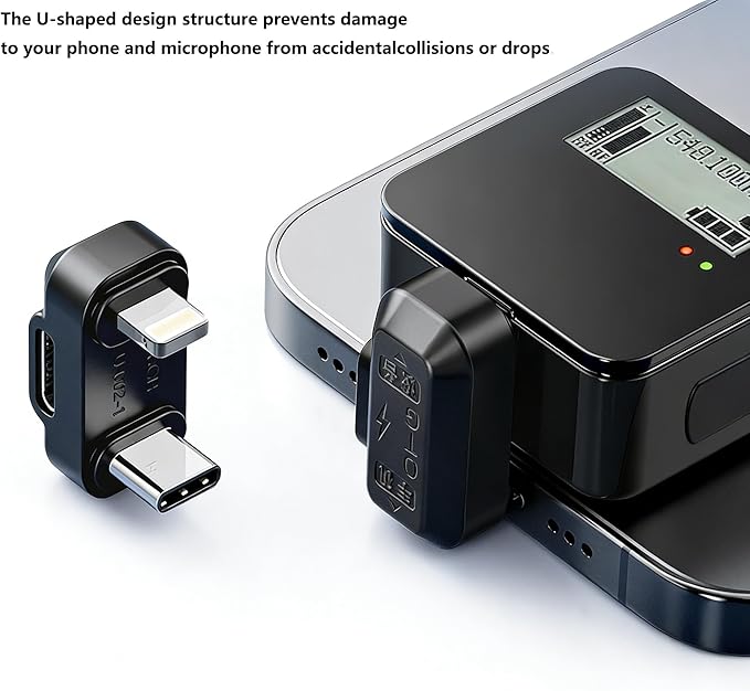 U Shape Microphone Lighting OTG Adapter Converter Compatible with DJI Mic 3 Mic 2 and DJI Mic mini and Other Wireless Microphones for iPhone 14 13 12 11 8 XS (with Charging Function)