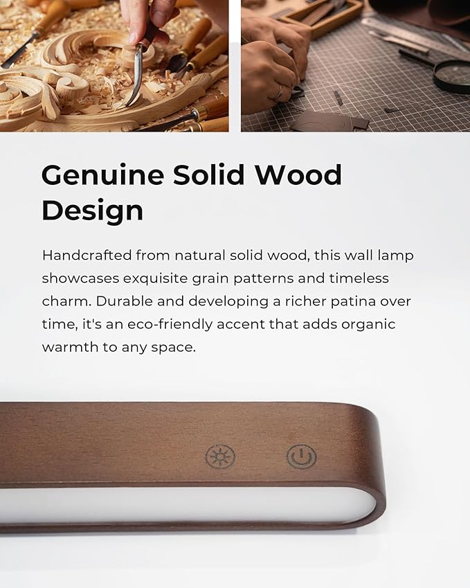 Rechargeable Indoor Wall Sconce Wood, LED Wall Light for Bedroom,Touch and Remote Control,360° Rotate Walnut Wood Wall Light,3 Colors Dimmable Brightness Wall Lamp with 15 RGB Colors,1 Pack
