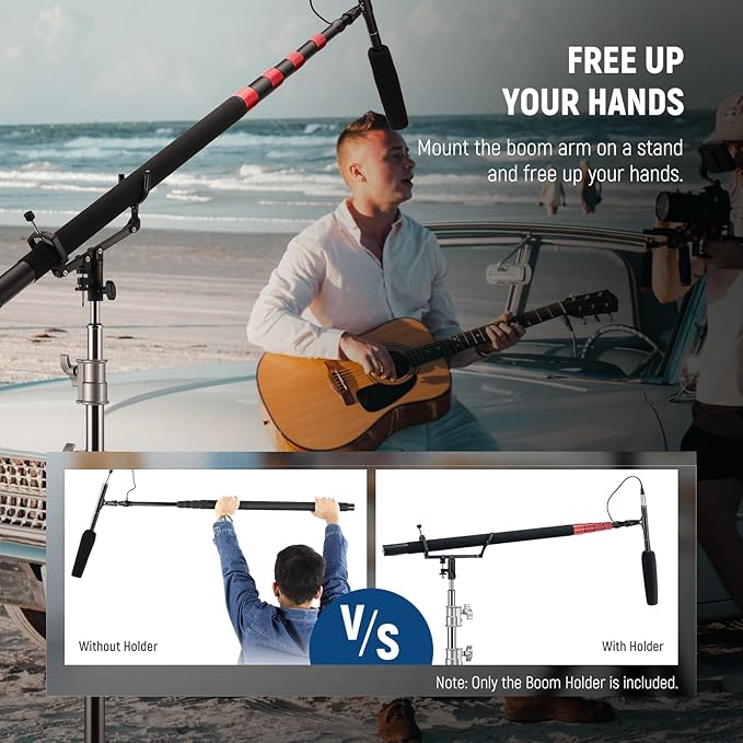 NEEWER Mic Boom Pole Support Holder with 5/8" Stud for Light Stand Boom Arm C Stand, Metal Nonslip DSLR Video Microphone Shotgun Mount Adapter, -15°/+30° Tilt, Max Load: 17.6lb/8kg, CM-NA-2