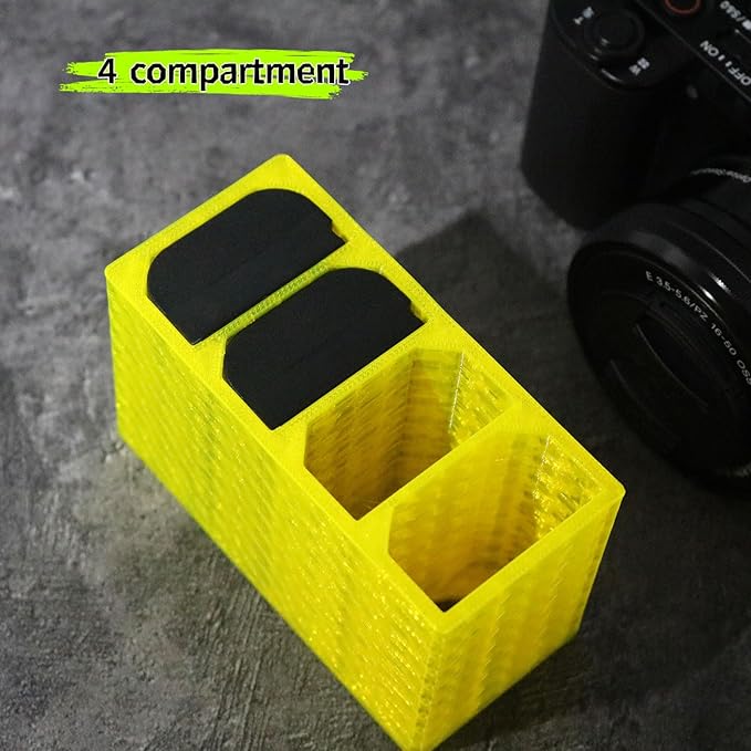 LingoFoto 2PCS Camera Battery Storage Soft Case with 4 Warehouses for Canon LP-E6/LP-E6N/LP-E6NH Camera Battery Protective Pack Case Holder (Yellow,Horizontal Arrangement of Four Warehouses)