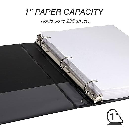 Samsill Durable 1 inch 3 Ring Binder, Made in USA, D Ring Binder, Customizable Clear View Cover, Basic Assortment, 12 Pack