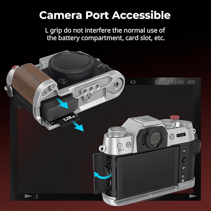 SMALLRIG X-T50 Handgrip, Wooden L-Shape Grip for FUJIFILM X-T50 Camera, Built-in Quick Release Plate for Arca, with Shutter Button and Hot Shoe Cover, Silver - 4735