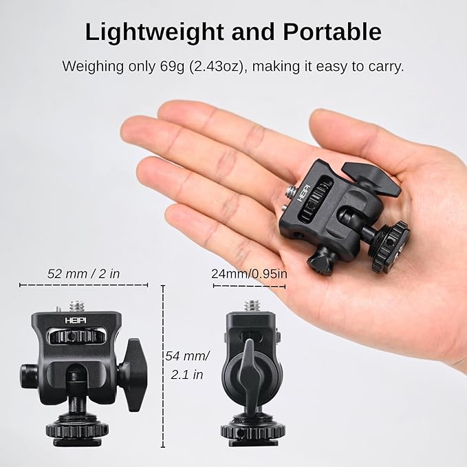HEIPI Field Monitor Mount Holder Swivel 360° and Tilt 180° with Cold Shoe Mount, Holder for Field Monitor, LED, Flash and Video Shooting Photography Accessories, Max Load Capacity 7.7lbs