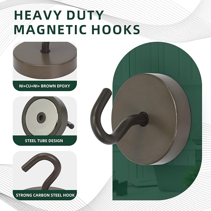 Neosmuk Magnetic Hooks, Cruise Ship Essentials, 100lb+ Heavy Duty Magnetic Hooks for Cruise Cabins, Refrigerator, Grill, Hanging, and Travel | Extra Strong Must-Haves Magnet Hook,Grey, 5 Pack
