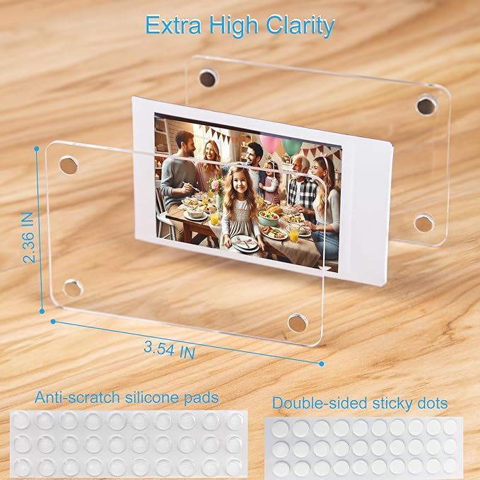 lengnoyp 15 Packs Polaroid Magnets Frame for Refrigerator, Acrylic Fridge Magnetic Picture Frame, Mini Photo Frames, Instax Clear Picture Magnet Display Frame 2.36 X 3.54 Inches