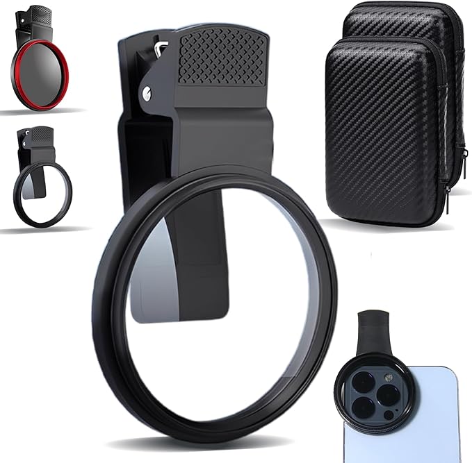 52mm Polarized Smart Phone, adjustments 52mm Polarizing Filter, Clip Design Phone Polarizing Lens, Featuring A Polarizing Filter & Variable ND Filters, for All Phones (Black,1PC)