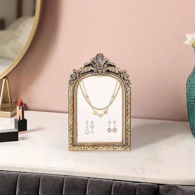 Vintage Jewelry Display Frame - Resin Vintage Photo Frame, Shabby Chic Jewelry Stand | Velvet Backing Handmade Necklace Organizer, Antique Style Earring Holder For Women Girls Bedroom Dresser Table
