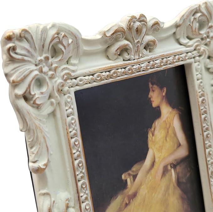 CISOO 2.5x3.5 Vintage Small Picture Frame, Antique Ornate White anad Gold Wallet Size Photo Frame, for Table Top and Wall Display, Decorative Floral Design Retro Home Decor, Photo Gallery Art