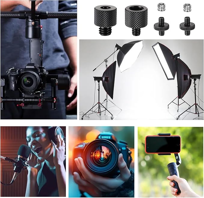Tripod Screw Adapter, 6 Pcs Aluminum Alloy 1/4 to 3/8 & 3/8 to 1/4 Camera Tripod Adapter Gewinde Stativ Adapters Schrauben Male toFemale Screw for Camera, Mount, Monitor