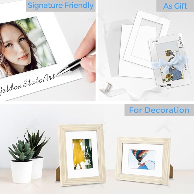 Golden State Art, Acid Free, Pack of 5, 4x6 White Picture Mats Mattes with White Core Bevel Cut for 3x5 Photo + Backing + Bags