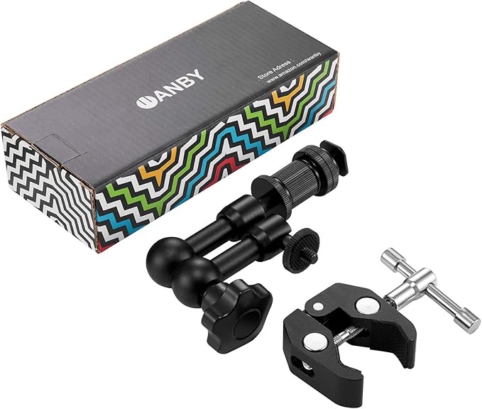 WANBY 7 Inch Articulating Magic Friction Arm & Large Adjustable Super Clamp Pliers Clip with 1/4" and 3/8" Thread for DSLR Camera Rig, LCD Monitor, LED Flash Lights (7'Arm & Clip)