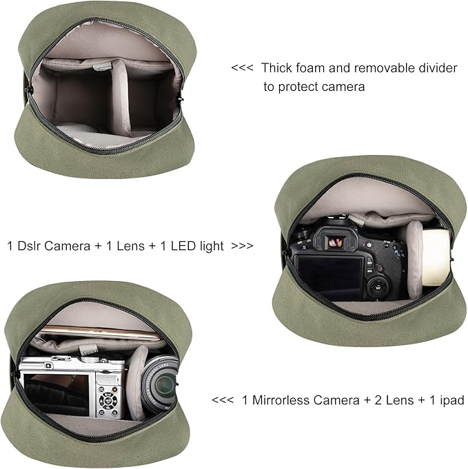 TULLIO Small Camera Bag Crossbody Nylon Sling Bag Purse Waterproof Dslr Bag Compatible with Nikon Sony for Men and Women Ash green