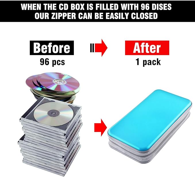 DVD Case, Bivisen CD Case Holder Wallet Binder 96 Capacity CD/DVD Cases Storage Holder Binder Organizer Wallet Book for Car Home Travel (Sky Blue)