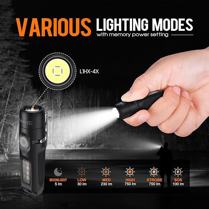 S15Pro Keychain Flashlight,750 High Lumen EDC Pocket Flashlight with Clip,USB C Rechargeable Mini Flashlight with Magnet,Suitable for Hiking, Camping, Repair(Black)