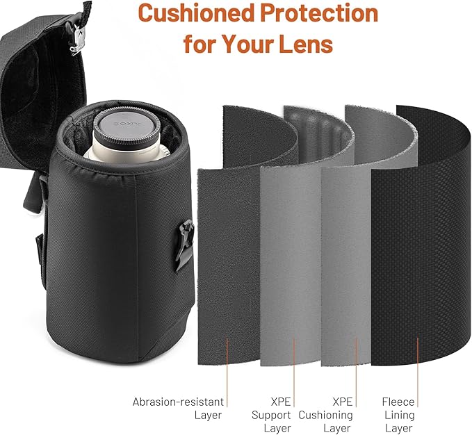 PGYTECH Camera Lens Case, Magnetic Buckle Camera Lens Bag, Water Resistant Protective Lens Pouch for DSLR Camera Lens, Thick Camera Lens Bag for Nikon, Tamron, Fuji, Canon Size M