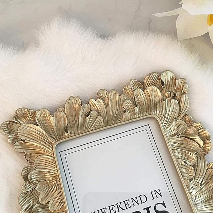 CISOO Vintage 4x4 Square Picture Frame Small Antique Photo Frame Table Top Display and Wall Hanging, Retro Home Decor, Ornate Photo Gallery Art (Pale Gold)