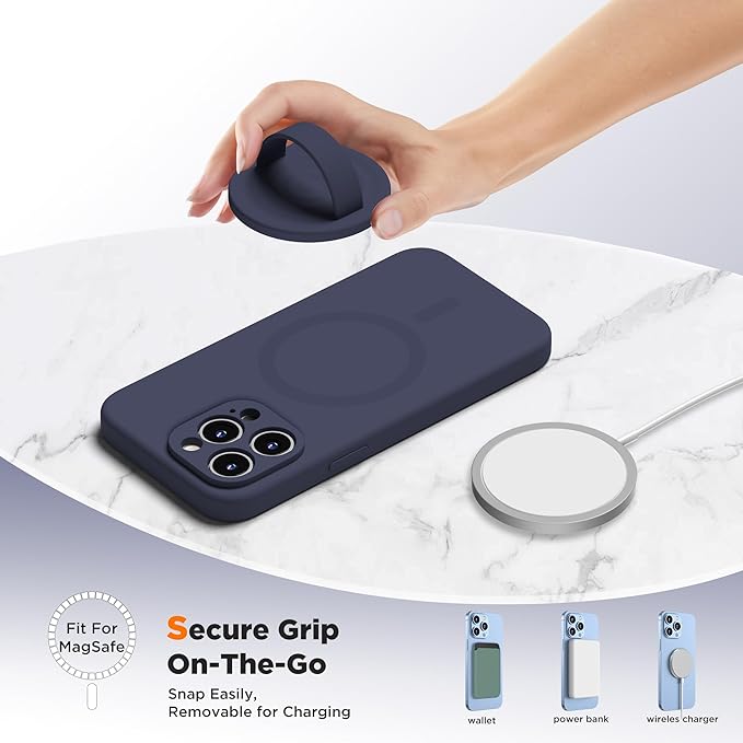 Upgraded Magnetic Phone Grip, Liquid Silicone Soft and Portable, Removable Finger Loop Ring Grip Holder for iPhone, Strong Magnetic Attraction, Compatible with MagSafe Phone Case, Midnight Blue