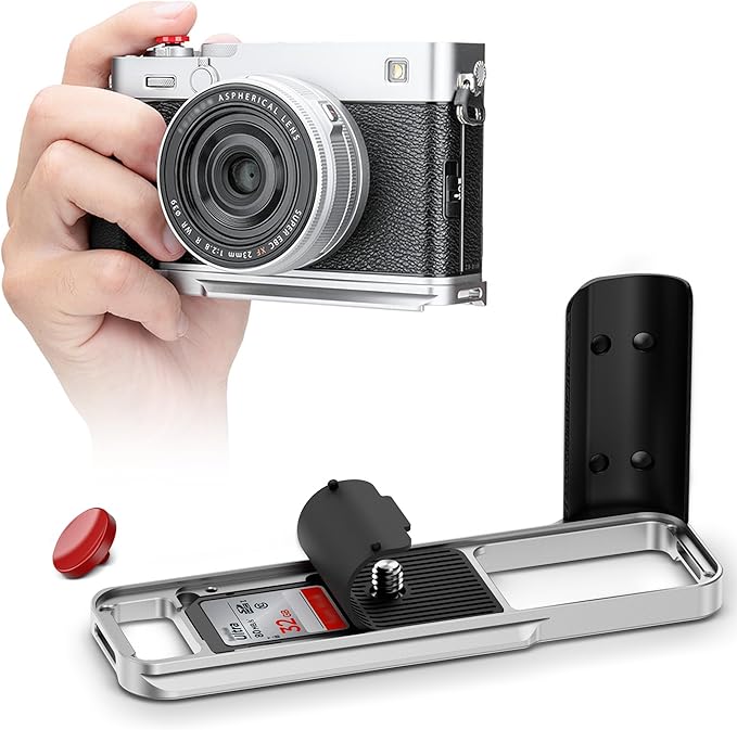 X-E5 L-Shape Hand Grip with Shutter Button for Fuji Fujifilm XE5 XE-5 Handgrip Handle Compatible with Peak Design Capture Camera Clip, Built-in SD Card Slot & Arca Quick Release Design -Silver(NO SD)
