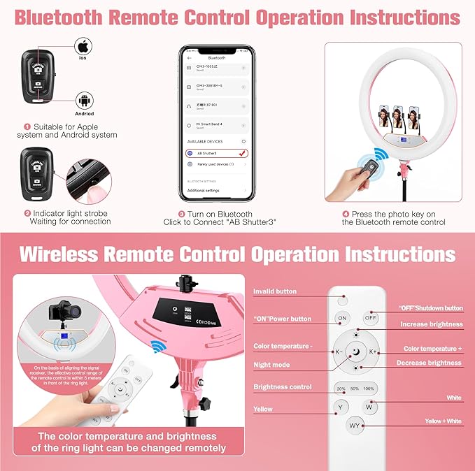 22"Ring Light with Stand,Ring Light Tripod for iPhone ipad,with 75"Tripod/LCD Display/4 ipad iPhone Clips/2 USB Ports,2600K-6500K Color Temperature,for Barber Makeup Tattoo TikTok Video Recording Vlog