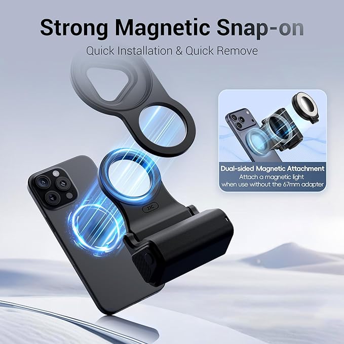 JJC 67mm Magnetic Filter Adapter with Phone Camera Grip Kit, Compatible with iPhone 16 Pro Max 15 Pro Max 14 Pro Max, with Remote Control & 1/4” Tripod Screw for Vlogging Video Recording Filmmaking