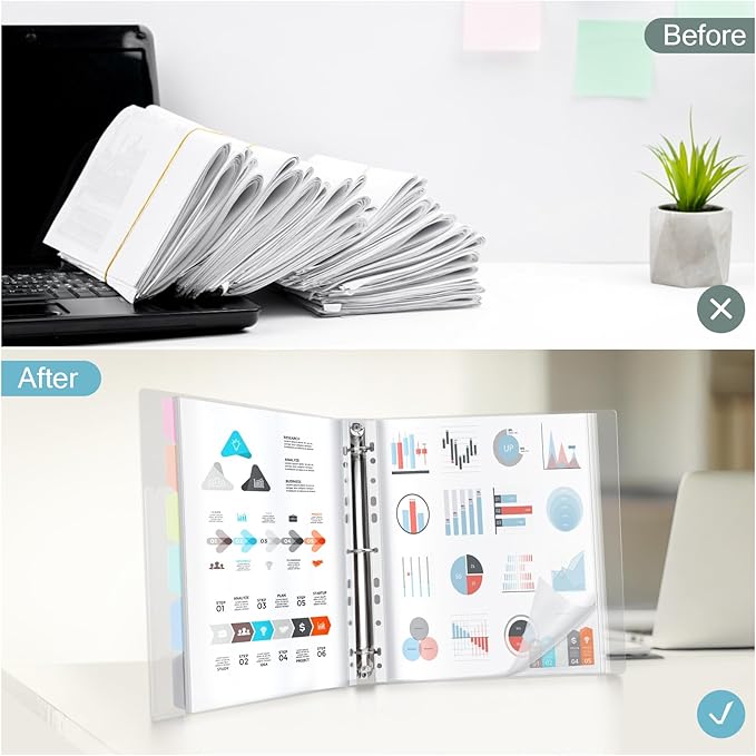 Uquelic 80-Pocket Clear Binder with Plastic Sleeves for Letter/A4 Size(11" x 8.5"), Document Binder Organizer for Papers, Certificates and Artwork, Macaron PP Divider Pages for Presentation