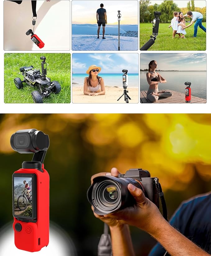 PULUZ Pocket 3 Silicone Cover, Soft Protective Case Compatible with DJI Osmo Pocket 3, Lens Protector Screen Protector Grip Cover Accessories(Red)