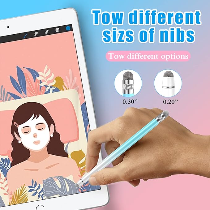 Bopomofo 2PCS Stylus Pens for Touch Screens,Stylus Pen for iPhone/iPad/Tablet Android/Microsoft Surface,Compatible with Touch Screens(White Pink/White Blue)