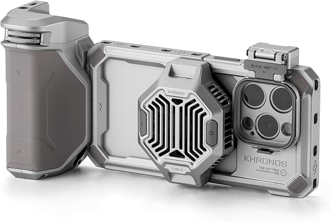 Tilta Khronos Advanced Kit Compatible with iPhone 15 Pro - Titanium White | Phone Case, Cooling Fan, ND Filter, PD Focus Handle