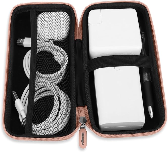 iMangoo Travel Essentials Electronics Organizer Charger Case Portable Dual Zipper Shockproof Pouch Tech Purse Cord Cable Pouches Power Bank Storage Accessories Bag for Women Men,8.5x4.5x2 Rose Gold