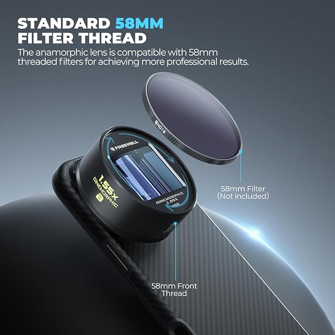 Freewell 1.55x Blue Anamorphic Lens Compatible with 17mm Mount iPhone & Samsung - Cinematic Smartphone Lens with Ultra-Wide View, Sci-Fi Blue Flare, and Enhanced Video Quality