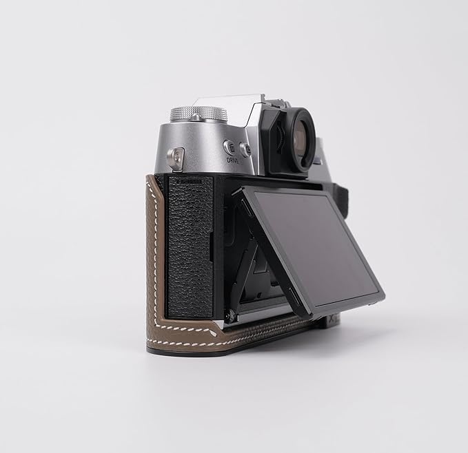 Handmade Genuine Leather Camera Half Case for Fujifilm X-T50 - Top Layer Cowhide Body + Metal Base Plate - Hand Shank Free Design (Brown)