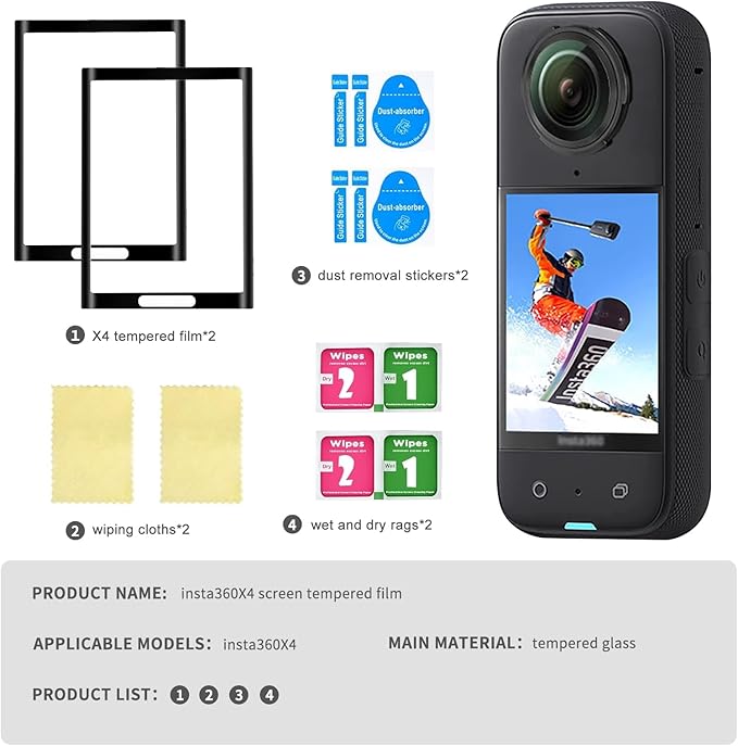 FitStill LCD Film Screen Protector Compatible with Insta 360X5,Tempered Glass Screen Cover for Insta 360 X5/X4 Action Camera Accessories,Ultra HD,9H Hardness,Scratch Resistant