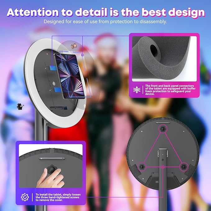 Portable Photo Booth for I pad 10.9in 10.2in 11in 12.9in, with Cyratok Software APP Control Ring Light, Lightweight & Rolling Base Selfie Photo Booth Machine for Weddings, Parties