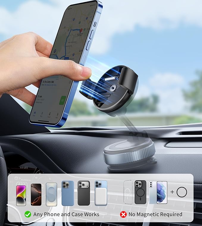 TONEOF Phone Clamp for Magnet with Metal Ring,Phone Mount Adapter for Magsafe Car Phone Holder,Quick Installation & Easy Removal Clip for All Phones/Magnetic Tripod/Magnet Mounts (Black,1 Pack)