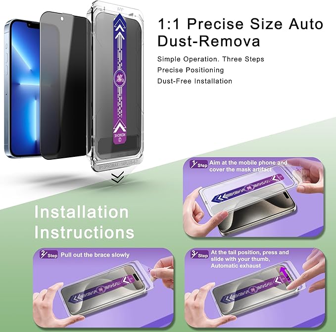 SHANG PIN JIA 2 Pack Privacy Screen Protector for iPhone 13 Pro Max and iPhon 14 Plus 6.7-Inch Auto Dust Removal, No Bubbles,Anti-Spy Tempered Glass Film, Easy Installation