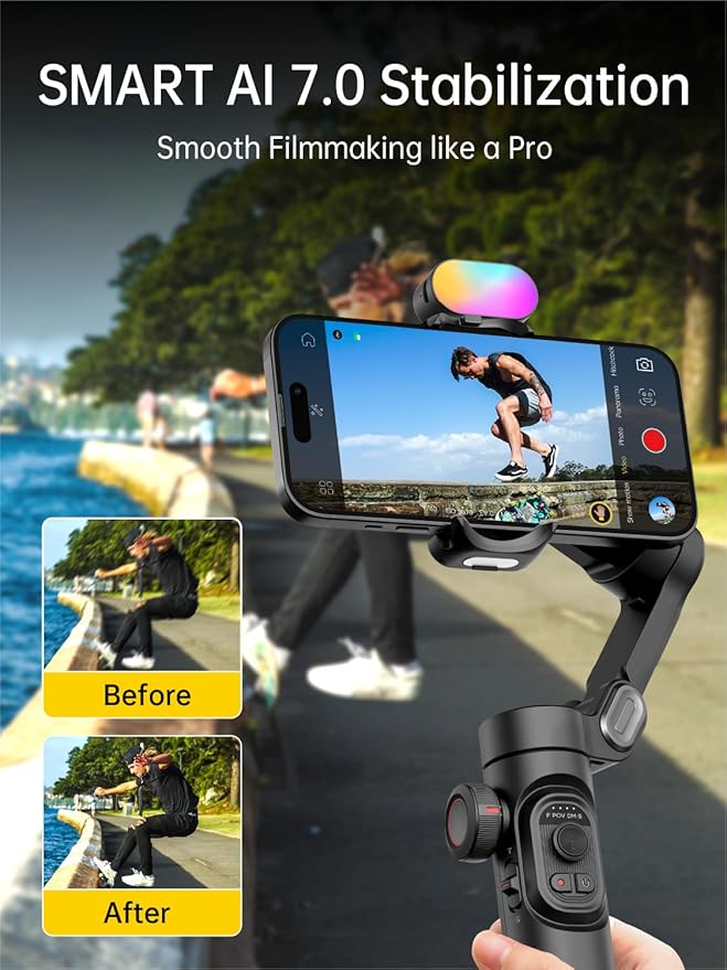 Phone Gimbal Stabilizer 3-Axis Smartphone Foldable Handheld Gimbal for iPhone, Portable Hard Case for Camera, Lens & 3-Axis Gimbal, EVA Protective Storage Bag w/Hand Strap, Smart XE & B30