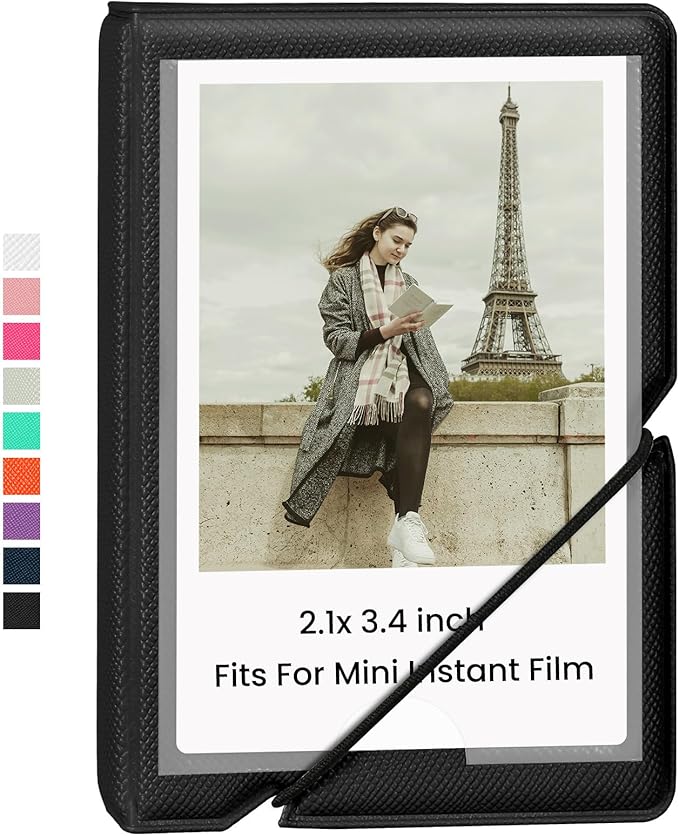 Lifting Mini Photo Album with 28 Pocket 2x3 Inch Pictures Fits for Fujifilm Instax Mini 7s 8 9 11 25 26 40 50s 90 Evo Z2300 Instant Camera, Polaroid Snap,Kpop Photocard Holder (Ink Black)
