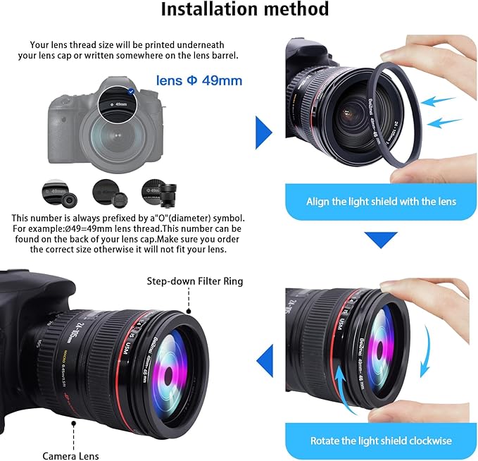 49mm to 46mm Camera Filters Ring,Filters Ring Compatiable All Brands Ø49mm Lens to Ø46mm UV ND CPL Camera Filter Accessory.Made of CNC