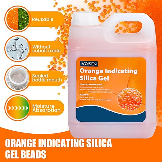VOISEN 5 LBS Orange Indicating Silica Gel Desiccant Beads,Reusable Desiccant Industry Standard 3-5 mm,Desiccant for 3D Printer,Electronic,Clothes,Painting,Jewelry